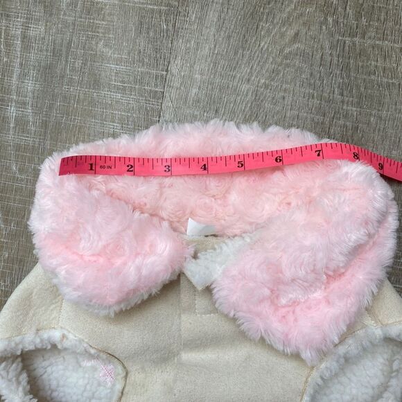 Dog Pet Coat Embroidered Jacket Medium Beige Suede Jacket Pink Fur Collar Fleece - Picture 8 of 11